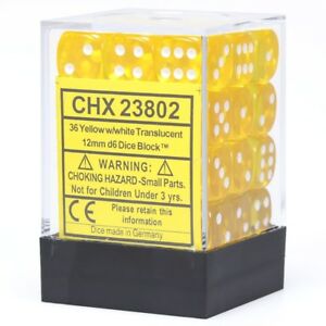 Translucent: 12mm D6 Yellow/white (36)
