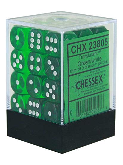 Translucent: 12mm D6 Green/white (36)