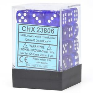 Translucent: 12mm D6 Blue/white (36)