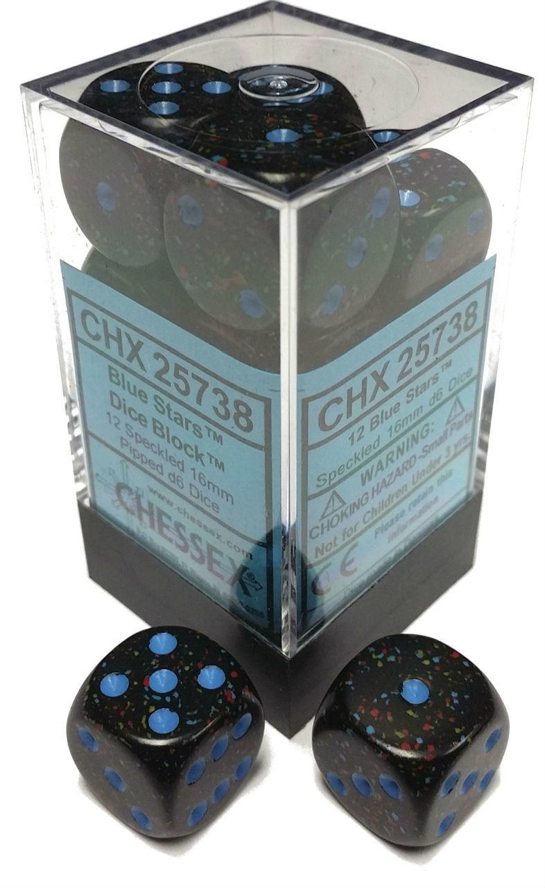 Dm3 Speckled 16mm D6 Blue Stars (12)
