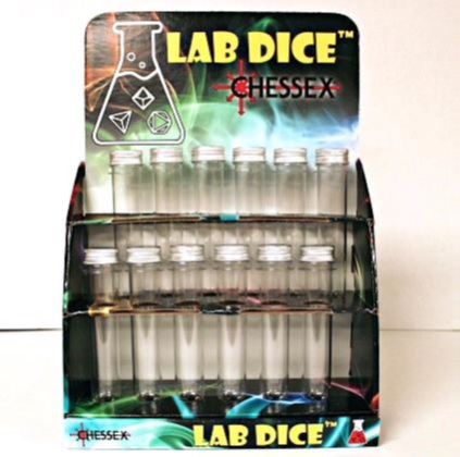 Lab Dice: Cardboard Lab Dice Tube Set Display In Shipping Box
