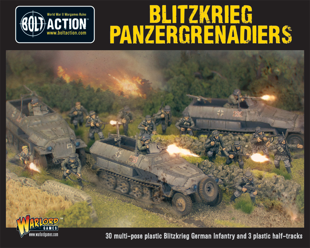 Bolt Action: Blitzkrieg Panzergrenadiers (30 Plus 3 Hanomags) Box Front